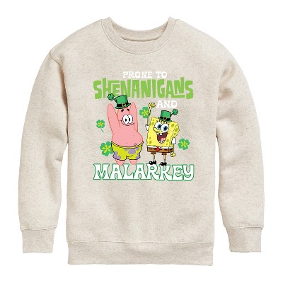 Boys' - SpongeBob Squarepants - Prone To Shenanigans And Malarkey Graphic Long Sleeve Fleece Sweatshirt