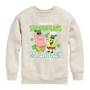 Boys' - SpongeBob Squarepants - Prone To Shenanigans And Malarkey Graphic Long Sleeve Fleece Sweatshirt - 1 of 4
