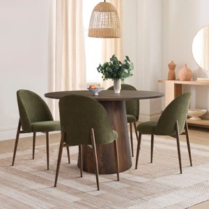 5-Piece Dining Set 46" Walnut Round Dining Table with Armless Dining Chairs Upholstered & Metal Leg for Small Space,Dining Room-Tanpinhause - 1 of 4