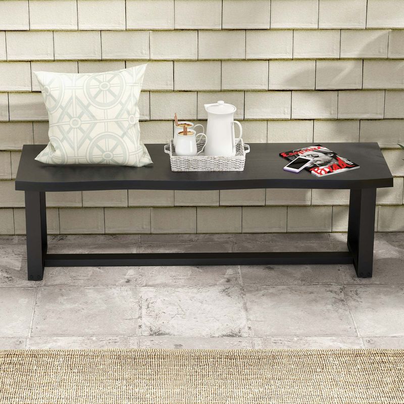 Costway 56.5"L Large Table Bench Wood Dining Bench with Wavy Edge & Metal Frame Coffee/Black, 4 of 11