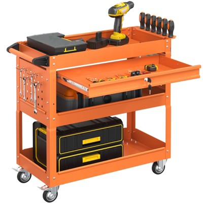 Huxxion 3-Tier Rolling Tool Cart on Wheels, Heavy Duty Mechanic Tool Cart with Drawers, Utility Cart for Workshop Garage Warehouse(Gray)