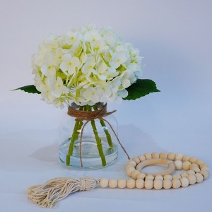 Hydrangea Artificial Flowers in Vase, Real Touch Faux Hydrangea with Faux Water for Home Office Wedding Decor,White. - 1 of 4