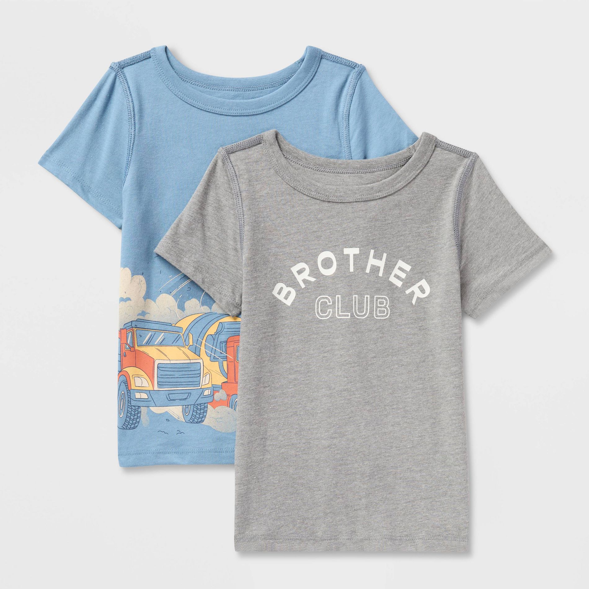 Toddlers 2pk Adaptive Short Sleeve 'Trucks/Brother' Graphic T-Shirt - Cat & Jack™ Dusty Blue/Heather Gray 2T
