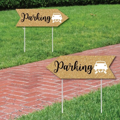 Big Dot of Happiness Gold Wedding Parking Signs - Wedding Sign Arrow - Double Sided Directional Yard Signs - Set of 2 Parking Signs