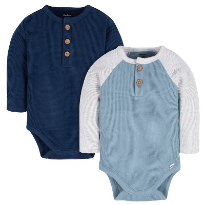 Image of Gerber Baby Boys' Long Sleeve Onesies Bodysuits - Navy/Blue/Lt Grey Heather - 0-3 Months - 2-Pack