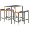 vidaXL Patio Bar Set, 5 Piece Outdoor Furniture, Comfortable Bar Stools with Footrest, Gray Poly Rattan and Solid Acacia Wood, Tempered Glass Tabletop - 3 of 4
