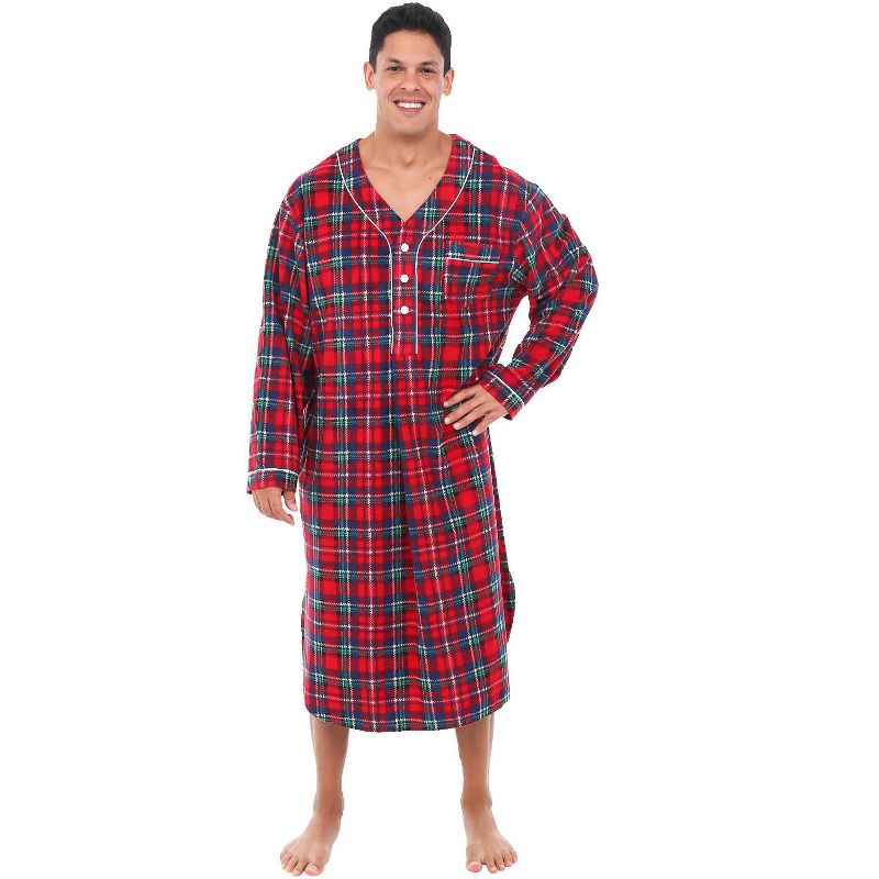 ADR Men's Soft Plush Fleece Sleep Shirt, Warm Long Henley Night Shirt Pajamas, 1 of 6