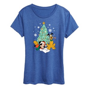 Women's - Disney - Mickey And Pluto Xmas Tree Short Sleeve Graphic T-Shirt - 1 of 4