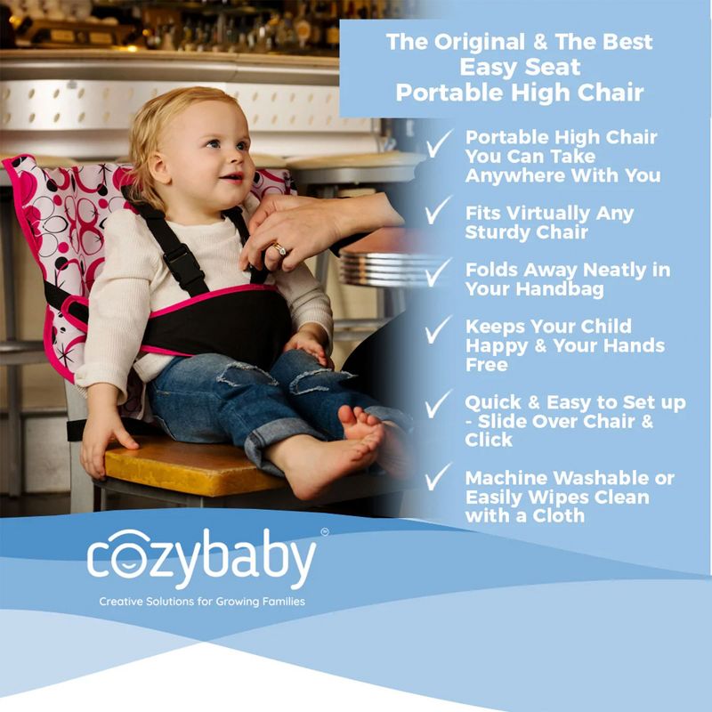 CozyBaby Portable Washable Cloth Travel Easy Seat High Chair w/ 1 Click Setup, Reinforced Harness, and Machine Washable Fabric, Black / Green, 4 of 7