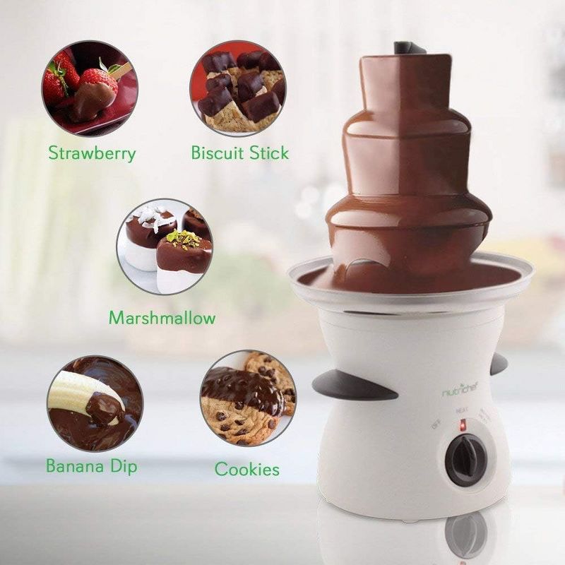 NutriChef 3 Tier Chocolate Fondue Fountain - Electric Stainless Chocolate Dipping Warmer Machine, White, 3 of 5