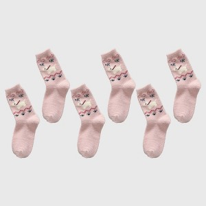 Anna-Kaci Women's 6pk Pink Fuzzy Socks with Dog Embroidery - Cute & Warm Mid-Calf Socks for Casual & Lounge Wear - 1 of 4
