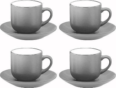 Bruntmor 4 Oz Porcelain Cappuccino Cups with Saucers Set of 4, Black