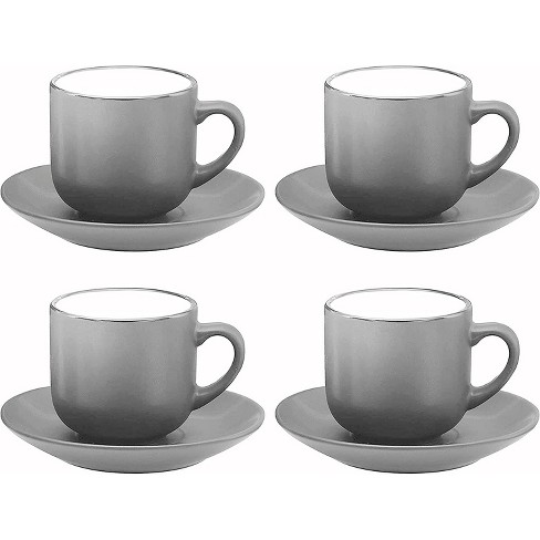 Bruntmor 4 Oz Porcelain Cappuccino Cups With Saucers Set Of 4