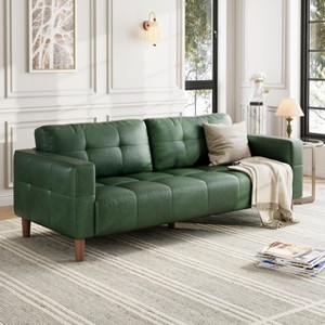 3-Seater Sofa Couch, 83" Wide Faux Leather Sofa with Spring Cushion, Modern Sofa with Deep Seats and 2 Removable Back Cushions for Living Room - 1 of 4