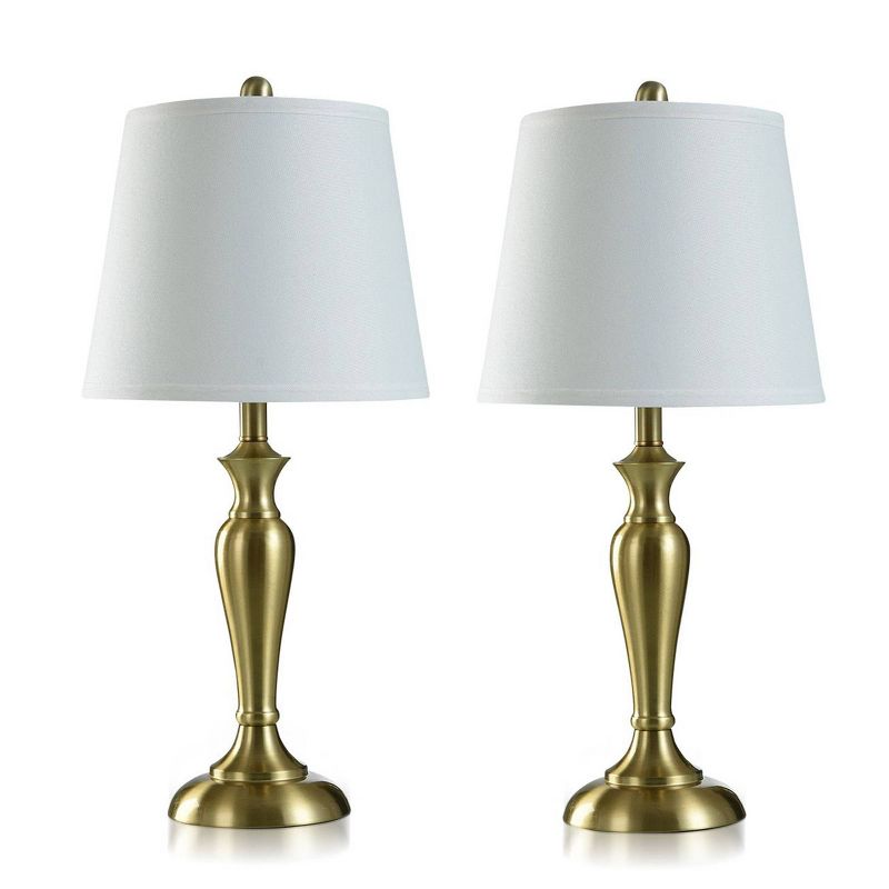 2 Table Lamps and 1 Floor Lamp Antique Brass with White Hardback Shades - StyleCraft, 4 of 5