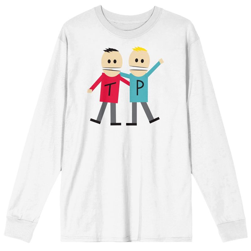 South Park Terrance And Phillip Crew Neck Long Sleeve White Adult Tee, 1 of 4