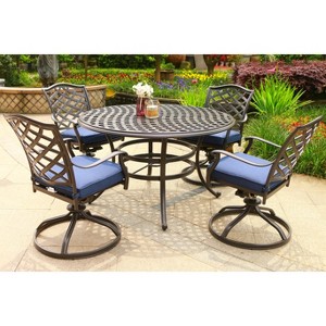 Nertpow 4-Person 49" Round Aluminum Outdoor Dining Set with Weather-Resistant Cushions - 1 of 4