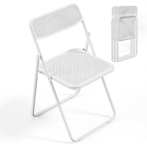 VINGLI Folding Chair Modern Iron Frame Accent with Woven Texture Panel, for Party Wedding Event Office Camping, 4 Pack - 1 of 4