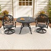 3-Piece Round Cast Aluminum Patio Set with Swivel Chairs,Blue Cushions,and Umbrella Hole - 4 of 4