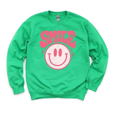 Simply Sage Market Women's Graphic Sweatshirt Pink Distressed Smiley