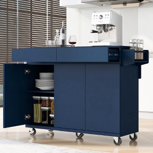 53.2''W Kitchen Island with Drop Leaf, Rolling Kitchen Storage Cart with Spice Rack, Towel Rack and 2 Drawers - ModernLuxe - 1 of 4