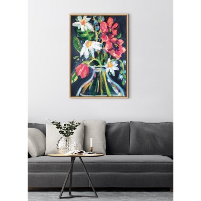 Romantic Floral Silhouettes Framed Canvas Art Print