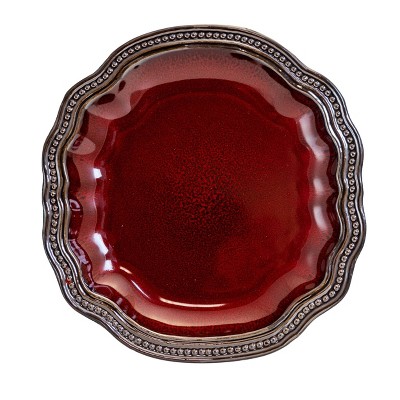 16-Piece Red Stoneware Dinnerware Set with Reactive Glaze