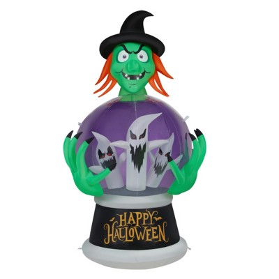 Syemin Decorative Holiday Scene Props 5.9ft Witch Crystal Ball Inflatable Halloween Decoration Halloween Outdoor Decoration, Green, 39.4"*35.4"*72"