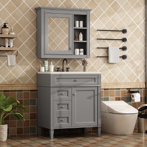 SeaCamel 30" Single Sink Bathroom Vanity - Modern Storage Cabinet with 2 Drawers & Tip-out Drawer - 1 of 4