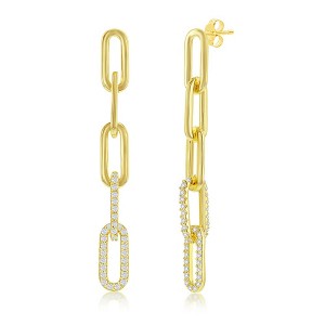 Bella Silver Sterling Silver, CZ Paperclip Earrings - Gold Plated - Gold - 1 of 2