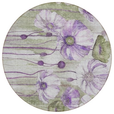 Purple And Lavender Floral Washable Indoor Outdoor Area Rug