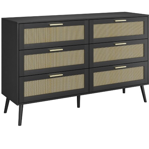 Nicbex 47.20"l Gold Handles Rattan Dresser For Bedroom With 6 Drawers ...