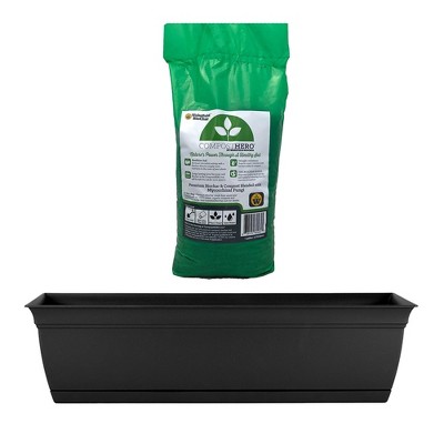The HC Companies 30 Inch Eclipse Window Flower Box with Removable Saucer & Wakefield HERO Blend 1 Gallon Biochar Organic Garden Compost