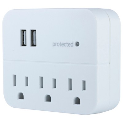 GE 3 Outlet 2 USB Port Surge Protector Tap 560 White