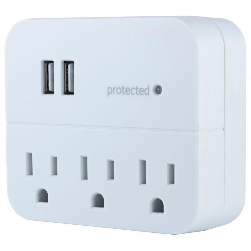 GE 3 Outlet 2 USB Port Surge Protector Tap 560 White, 3 of 9