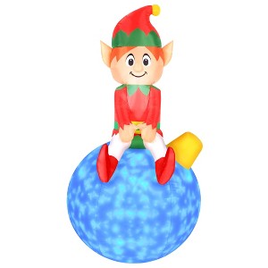 Occasions AIRFLOWZ INFLATABLE ELF ON ORNAMENT  5FT WITH SWIRLING LIGHTS, 5 ft Tall, Red - 1 of 4