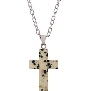 Natural Stone Cross Necklace Charm Cross Birthstone Pendant Quartz Healing Crystal Jewelry - 1 of 4