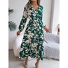 Women Long Sleeve Dress Floral Fall Dress Long Sleeve V Neck Smocked Waist A Line Maxi Dress with Flounce Hem Flowy Causal Dress - 4 of 4