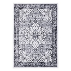 Washable Vintage Medallion Rug Non Slip Low Pile Rug Soft Throw Floor Cover Foldable Indoor Carpet for Living Room Bedroom,Grey/5'x7' - 1 of 4