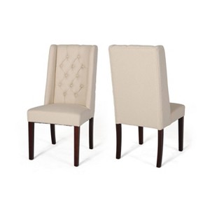 Christopher Knight Home Set of 2 Blount Wooden Dining Chairs with Fabric Cushions Beige/Natural Finish: Birch Frame, Tufted Back - 1 of 4