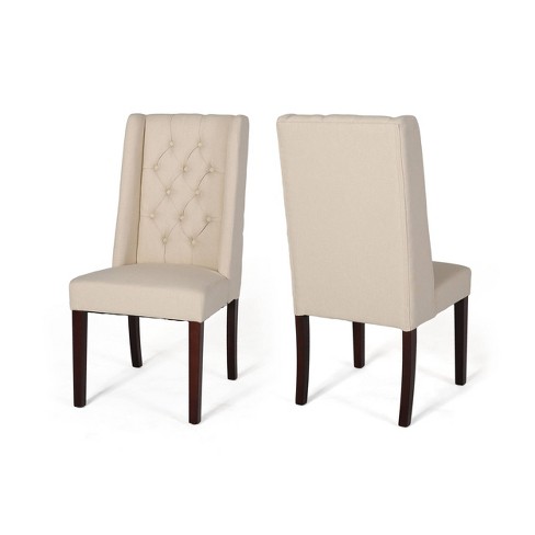 Set of 2 Blount Wooden Dining Chairs with Fabric Cushions Beige Natural Finish Christopher Knight Home