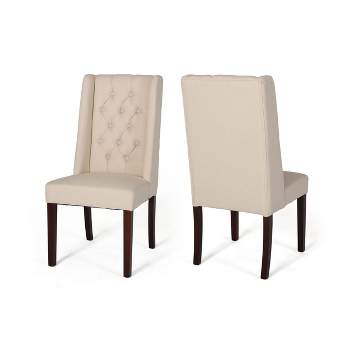 Set of 2 Blount Wooden Dining Chairs with Fabric Cushions Beige/Natural Finish - Christopher Knight Home