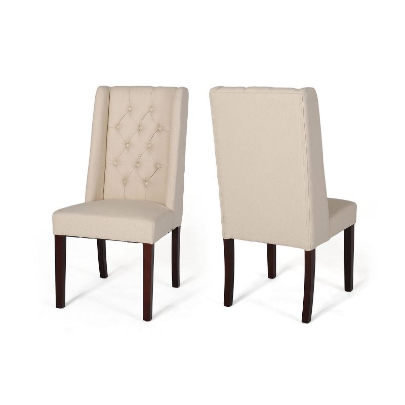 Set of 2 Blount Wooden Dining Chairs with Fabric Cushions Beige/Natural Finish - Christopher Knight Home, 1 of 15