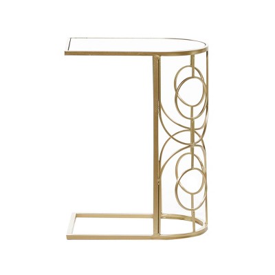Gold Metal and Mirrored Glass C-Shaped Accent Table