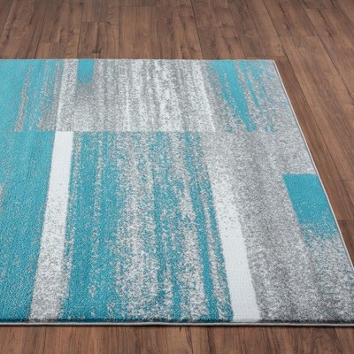 Turquoise and Gray Geometric Synthetic 2' x 7' Area Rug