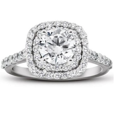 Pompeii3 2 1/4 Ct Diamond & Moissanite Cushion Halo Engagement Ring 14k White Gold