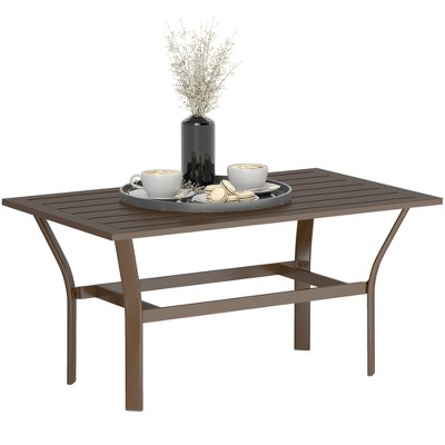 Outsunny Outdoor Coffee Table, All-Weather Rectangle Patio Coffee Table with Slatted Tabletop for Outside, Patio