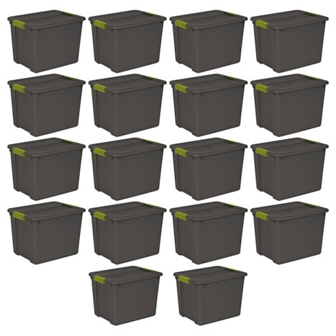  Sterilite 45 Gallon Heavy Duty Plastic Stackable Storage  Container Tote with Wheels and Latching Indexed Lid for Home Organization,  Gray, 12 Pack