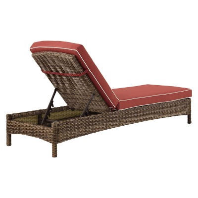 Bradenton 76'' Weathered Brown and Sangria Cushioned Chaise Lounger