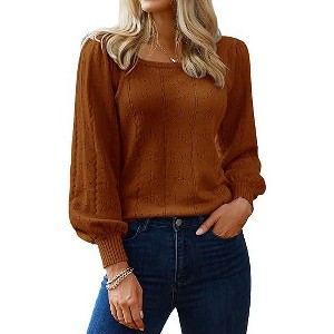 Zeagoo Sweaters for Women 2025 Fall Trendy Tops Casual Puff Sleeve Square Neck Cute Tunic Pullover Blouses - 1 of 4